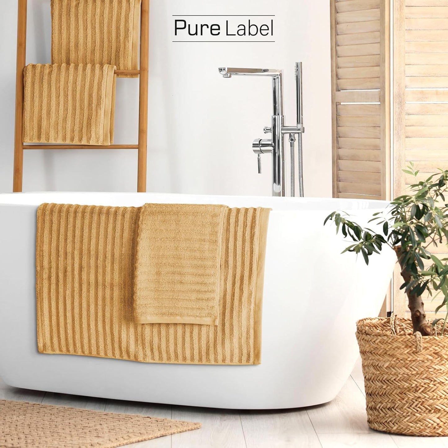 Pure Label 6-Piece Hand Towel Set with Hanging Loops Made of 100% Cotton, Absorbent and Soft, 2 x Bath Towels (70 x 140 cm), 2 x Hand Towels (50 x 100 cm), 2 x Guest Towels (30 x 50 cm),