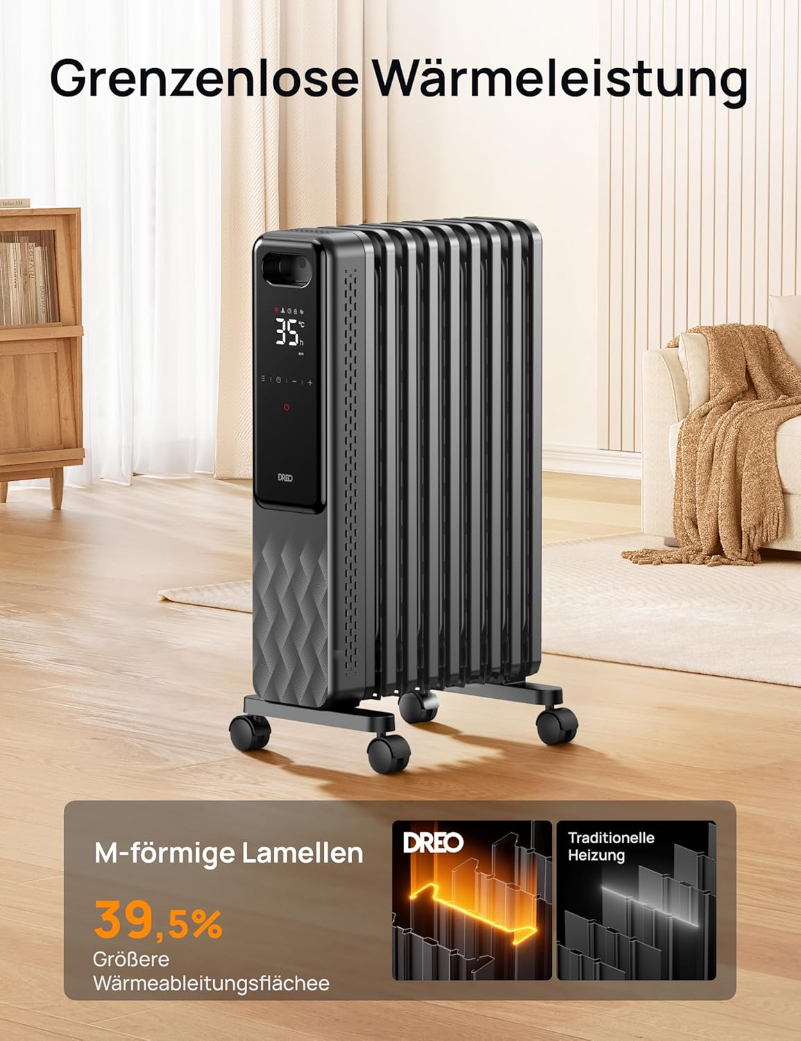 Radiator Heizung Energy Saving mit Thermostat 2000 W, Mobile Electric Heater