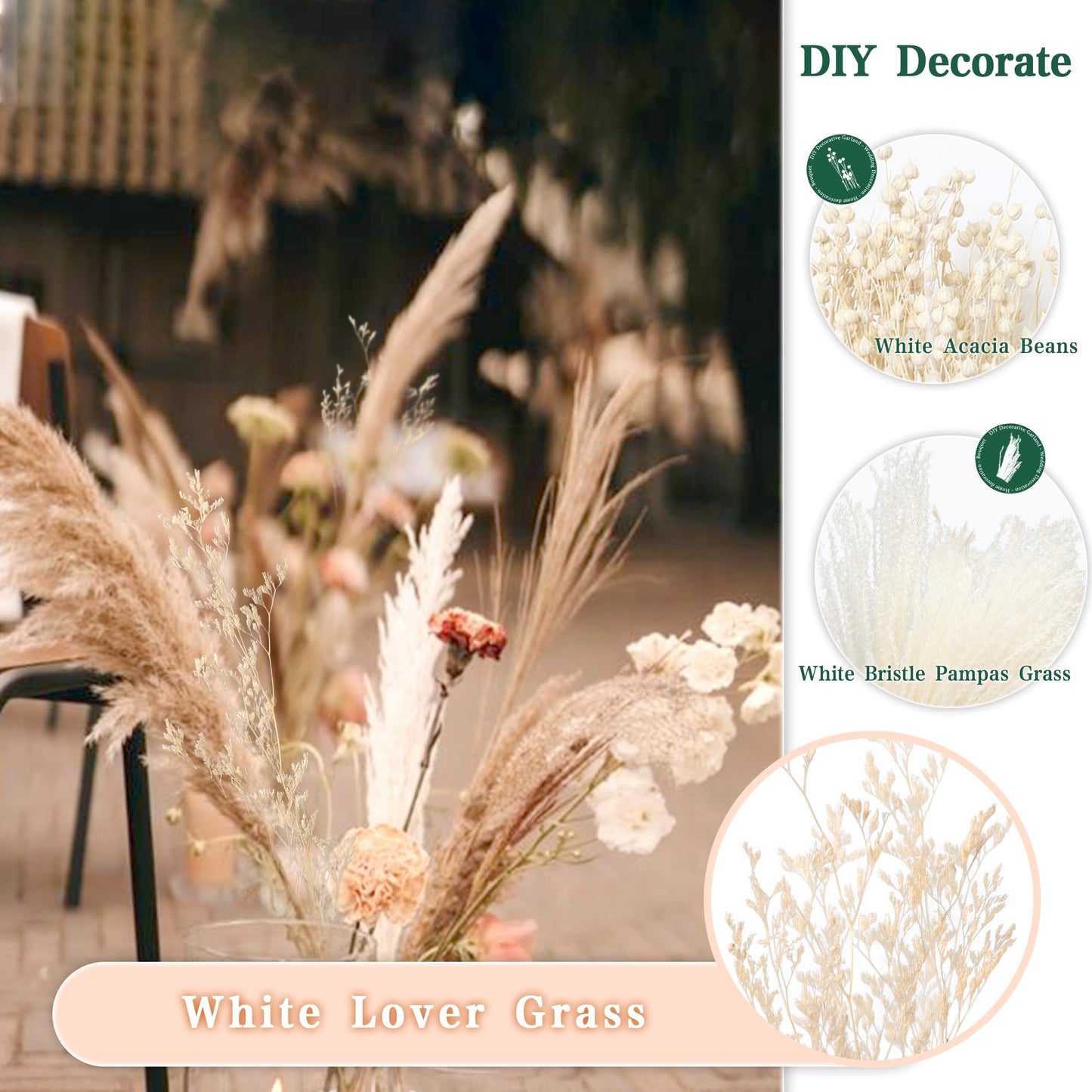 Pampasgras Getrocknet - Natürliche, Braun, Trockenblumen Strauß Dried Flowers, für Heim Decor