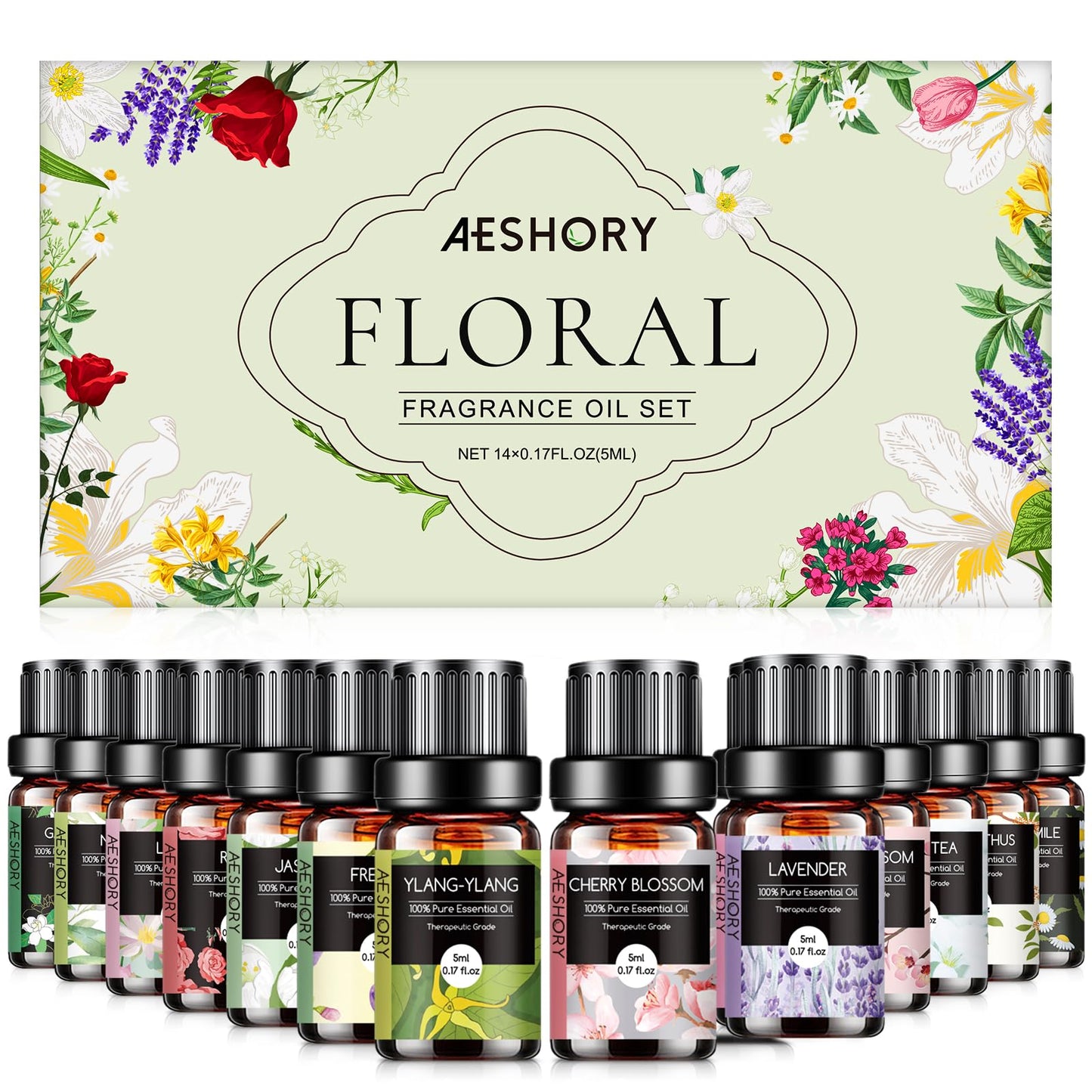 AESHORY 14 x 5 ml Hotel Essential Oils Set, Aroma Diffuser Oil Fragrance for Humidifier, Fresh Air
