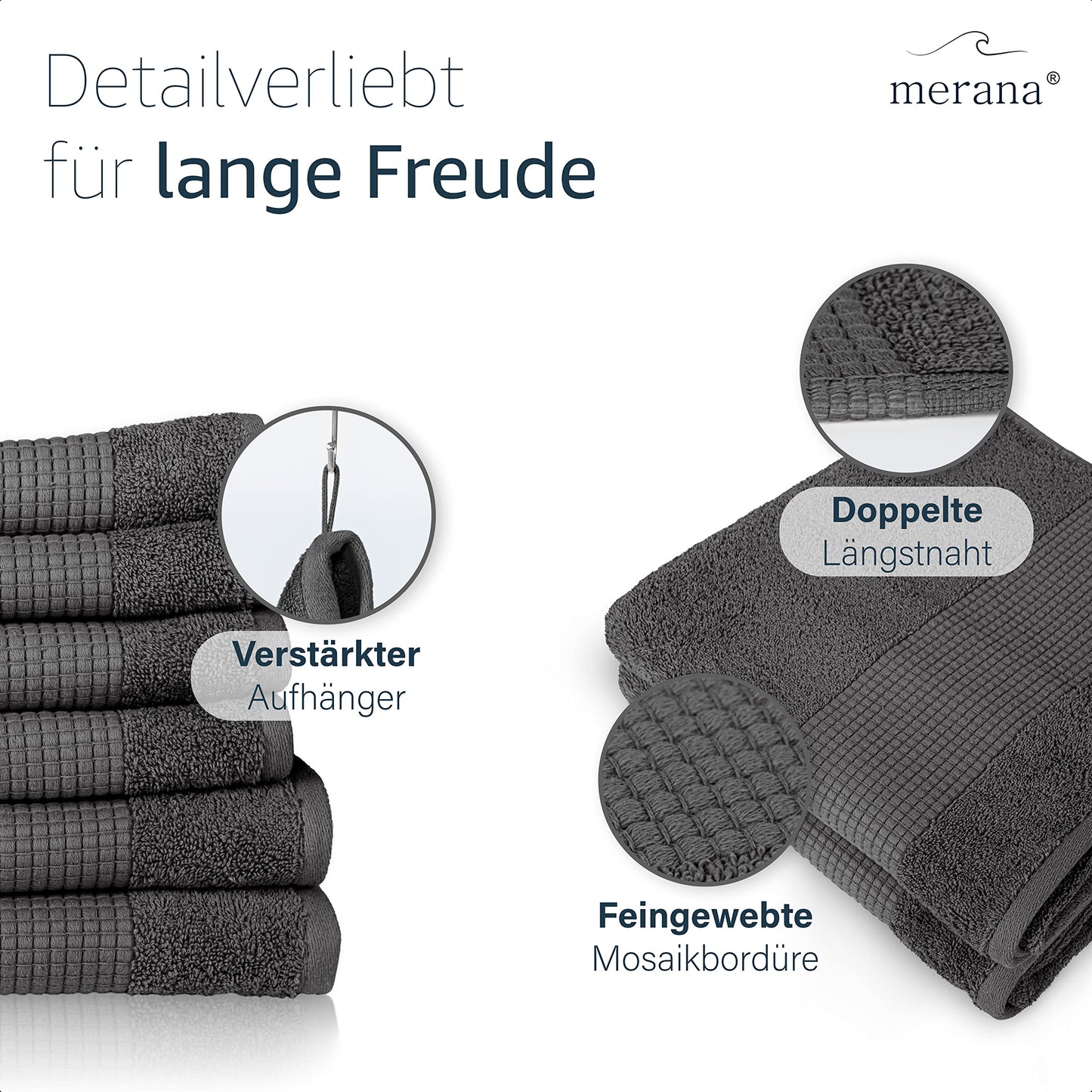 Merana Rome Handtuch Set | saugstark, weich und fusselfrei | Frottier Luxus Qualität | 100% Baumwolle | Oeko-TEX | 4 x Gästetücher (30x50cm))