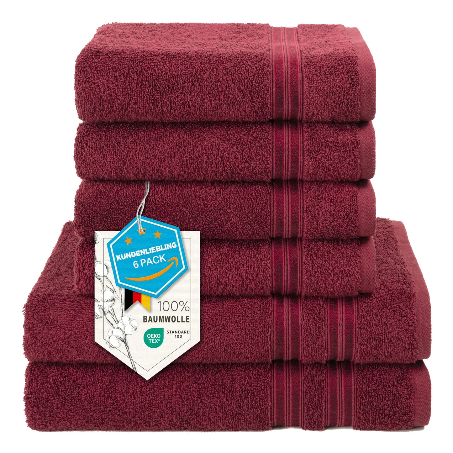 6-Piece Hand Towel Set, 100% Cotton, Soft, Absorbent, Quality Hand Towels Set, 2 Bath Towels 70 x 140 cm, 4 Hand Towels 50 x 100 cm, White