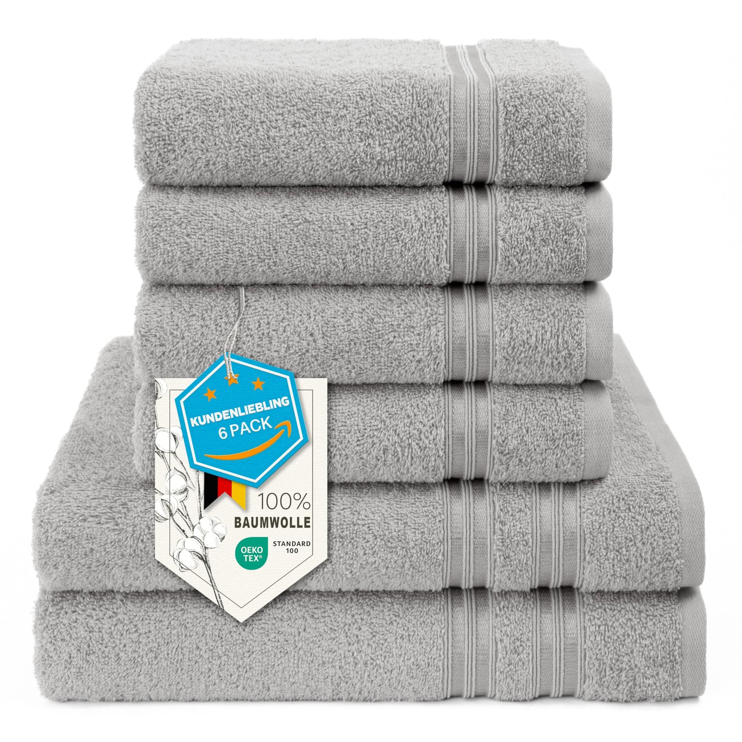 6-Piece Hand Towel Set, 100% Cotton, Soft, Absorbent, Quality Hand Towels Set, 2 Bath Towels 70 x 140 cm, 4 Hand Towels 50 x 100 cm, White