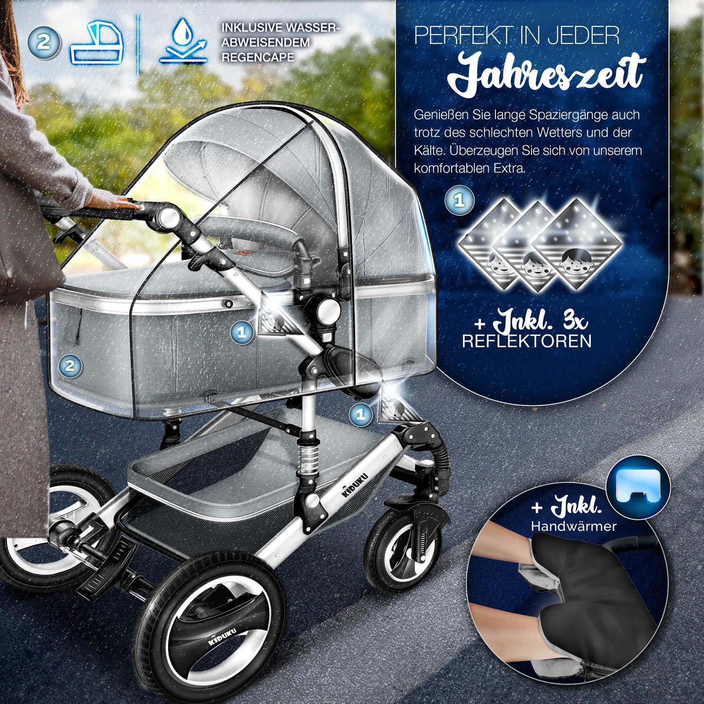 3-in-1 XXL Complete Pram Set incl. Baby Carrycot, Buggy, Sports Seat & Car Seat