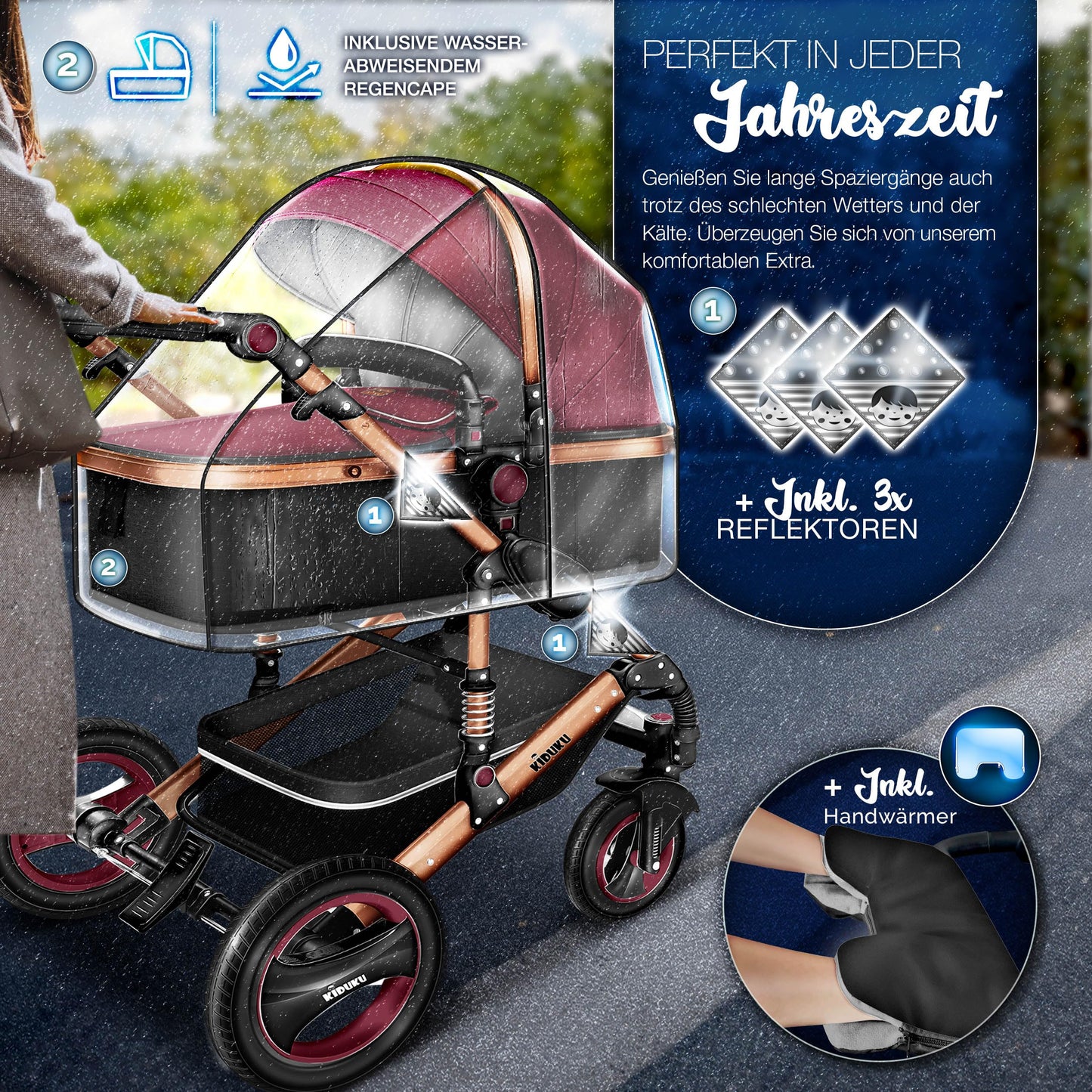3-in-1 XXL Complete Pram Set incl. Baby Carrycot, Buggy, Sports Seat & Car Seat