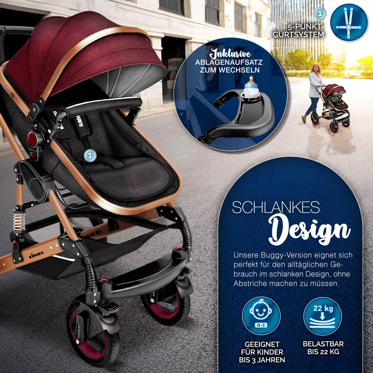3-in-1 XXL Complete Pram Set incl. Baby Carrycot, Buggy, Sports Seat & Car Seat