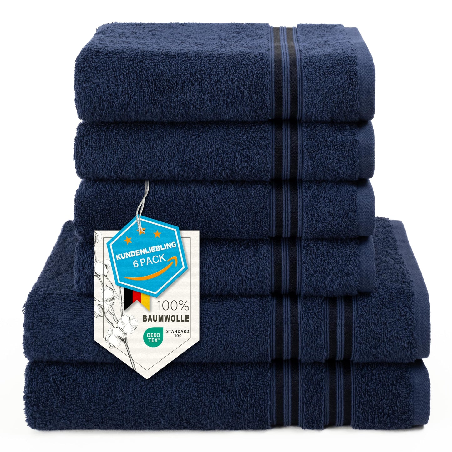 6-Piece Hand Towel Set, 100% Cotton, Soft, Absorbent, Quality Hand Towels Set, 2 Bath Towels 70 x 140 cm, 4 Hand Towels 50 x 100 cm, White