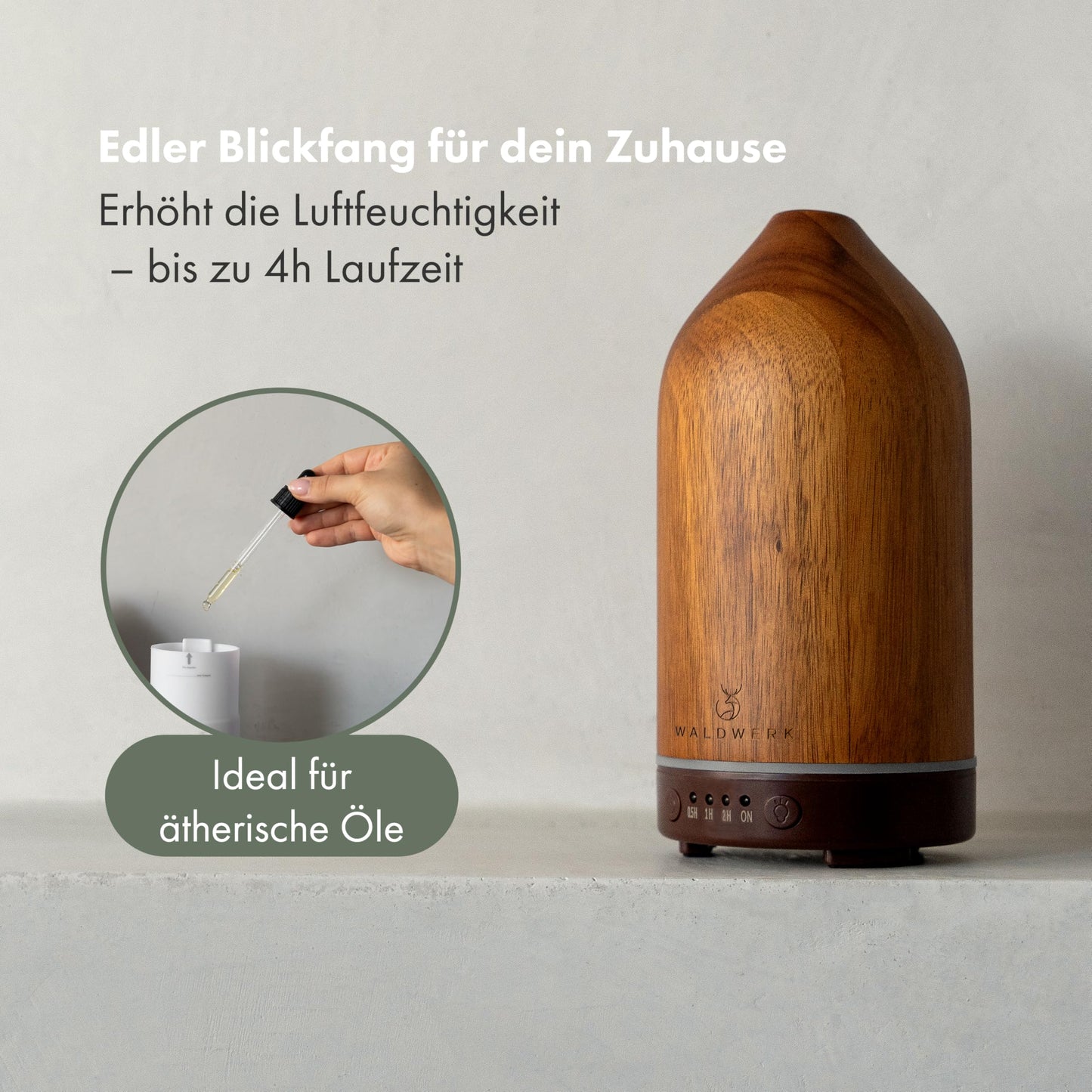 Diffuser (100ml) Aus Edlem Akazienholz - Aroma für Ein Angenehmes Raumklima - für Ätherische Öle - Duftöl - Duftlampe für Aromatherapie