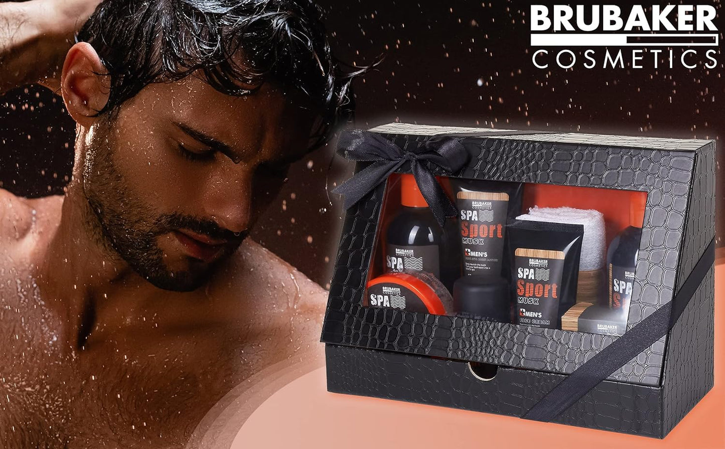 Cosmetics Pflegeset für Männer 8 tlg. Geschenkset mit Duschgel, Shampoo, Deo, Gesichtscreme, Peeling, Body Lotion, Seife + Waschlappen in Geschenkverpackung