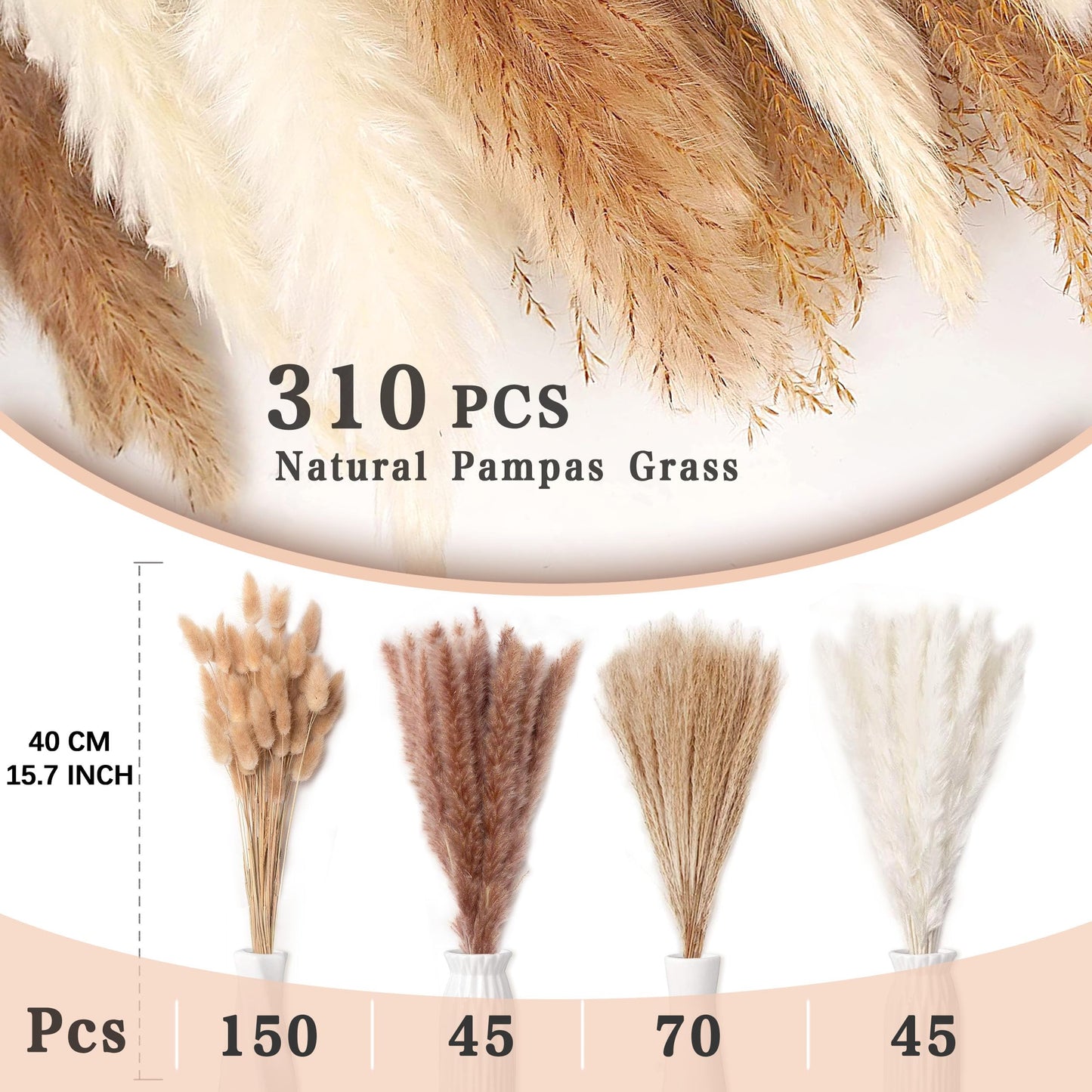 Pampasgras Getrocknet - Natürliche, Braun, Trockenblumen Strauß Dried Flowers, für Heim Decor