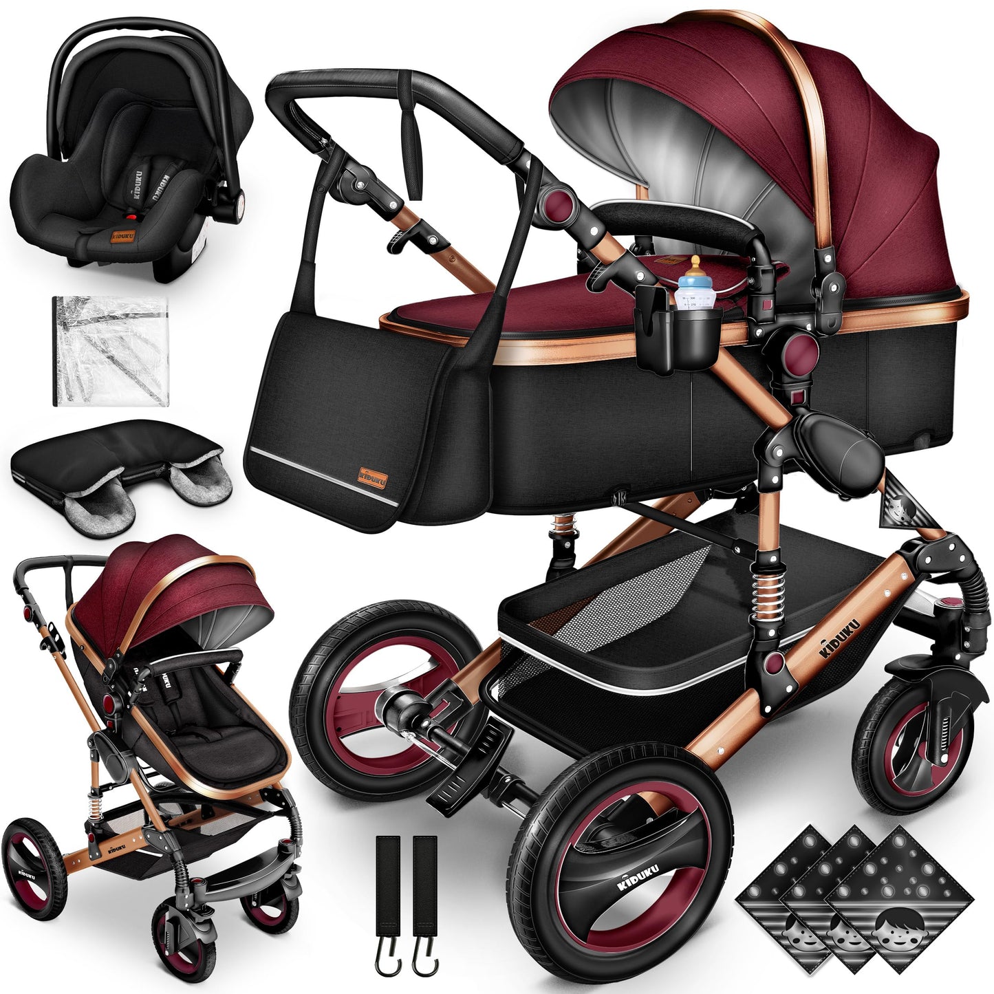 3-in-1 XXL Complete Pram Set incl. Baby Carrycot, Buggy, Sports Seat & Car Seat