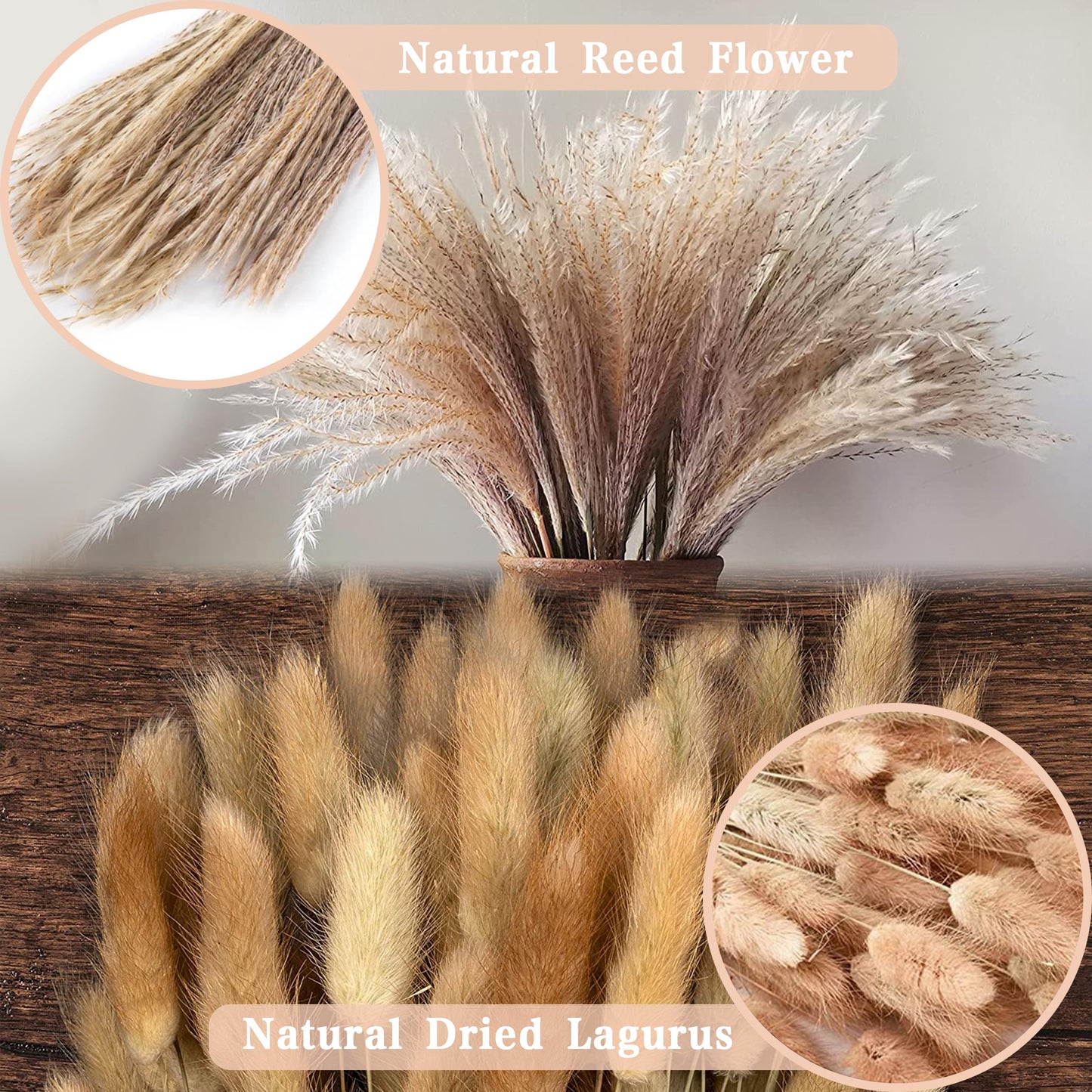 Pampasgras Getrocknet - Natürliche, Braun, Trockenblumen Strauß Dried Flowers, für Heim Decor