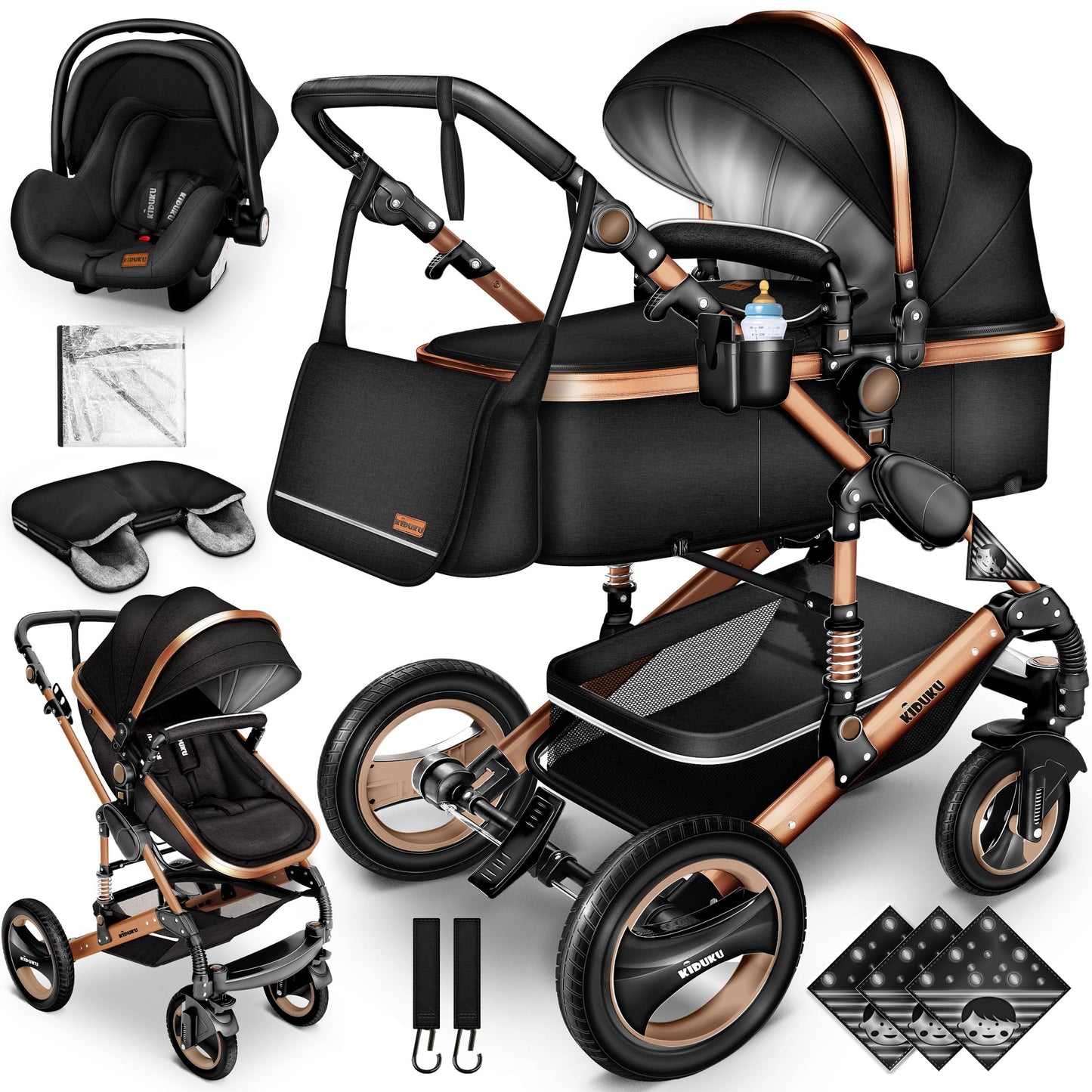 3-in-1 XXL Complete Pram Set incl. Baby Carrycot, Buggy, Sports Seat & Car Seat