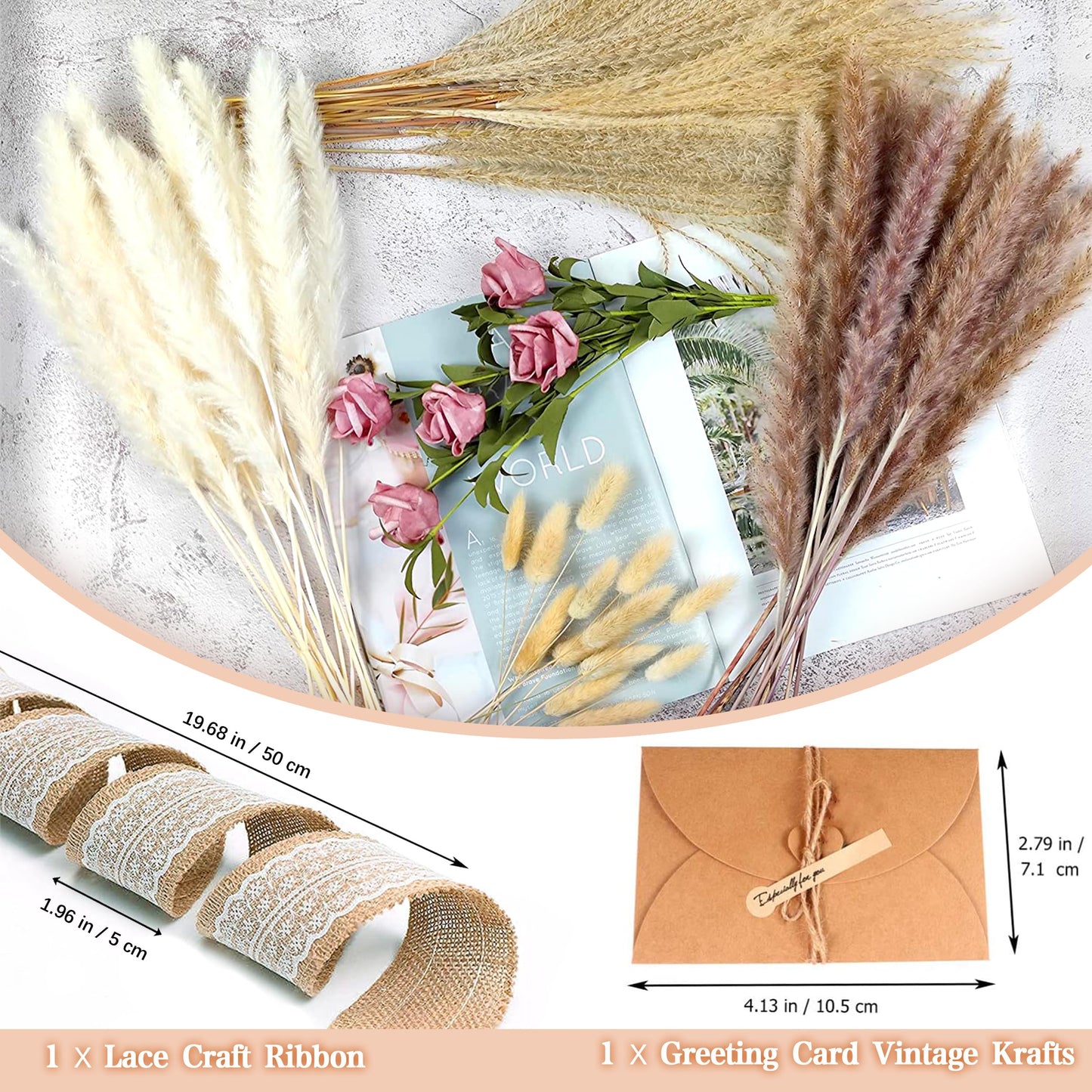 Pampasgras Getrocknet - Natürliche, Braun, Trockenblumen Strauß Dried Flowers, für Heim Decor