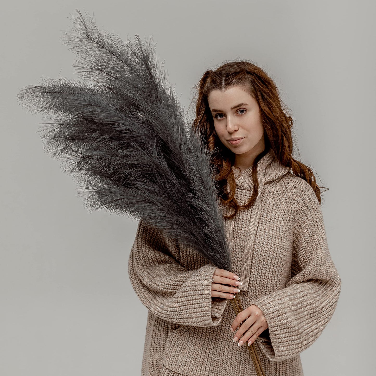 ORNA Artificial Pampas Grass Artificial Flower Long Branches Extra Fluffy 114 cm High (3 Stems x 20 Forks) for Modern Home Decoration