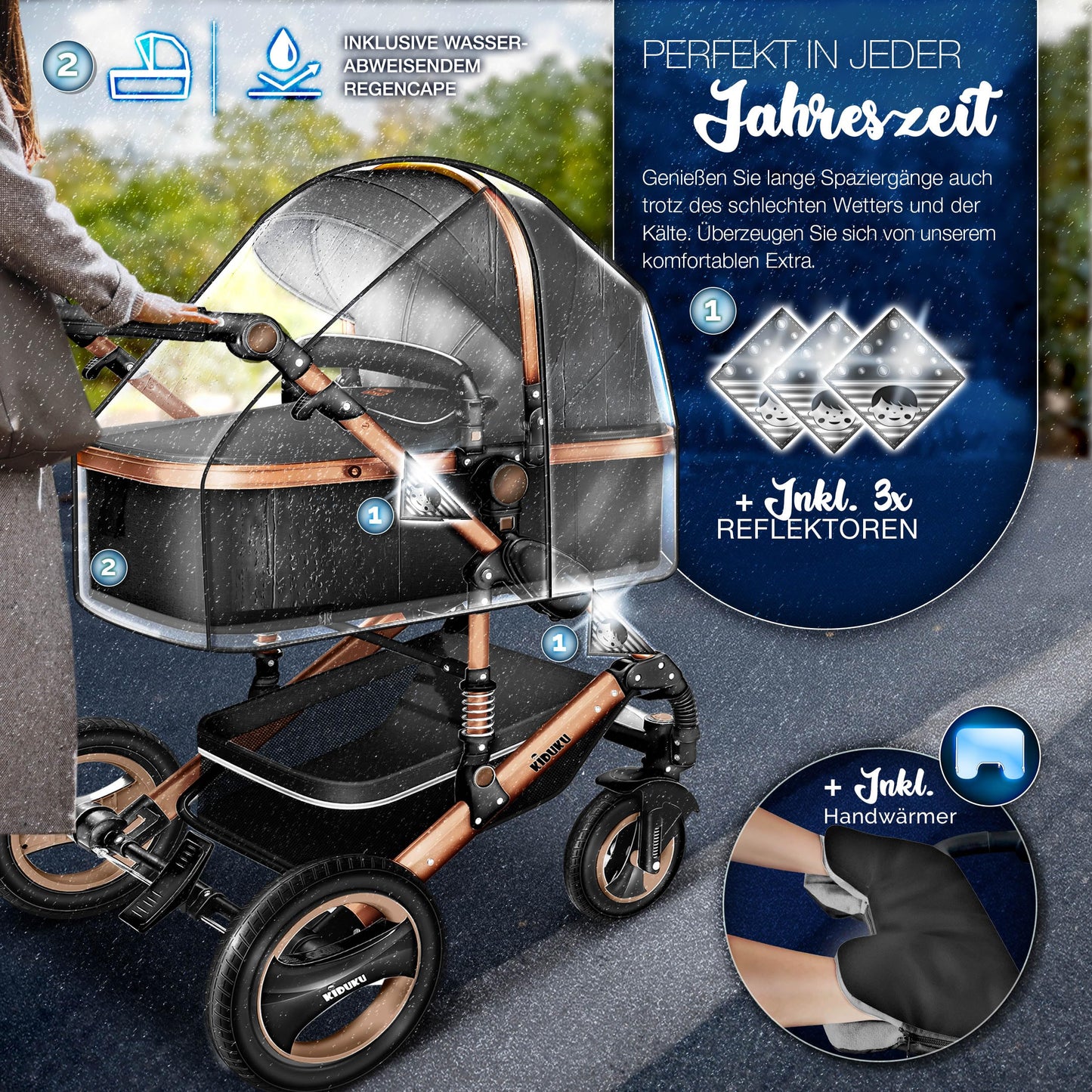 3-in-1 XXL Complete Pram Set incl. Baby Carrycot, Buggy, Sports Seat & Car Seat