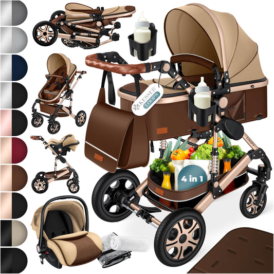Kesser® Loops 3-in-1 Combination Pram, Complete Set Including Baby Tub & Buggy Sports Seat & Baby Car Seat, Full Rubber Tyres