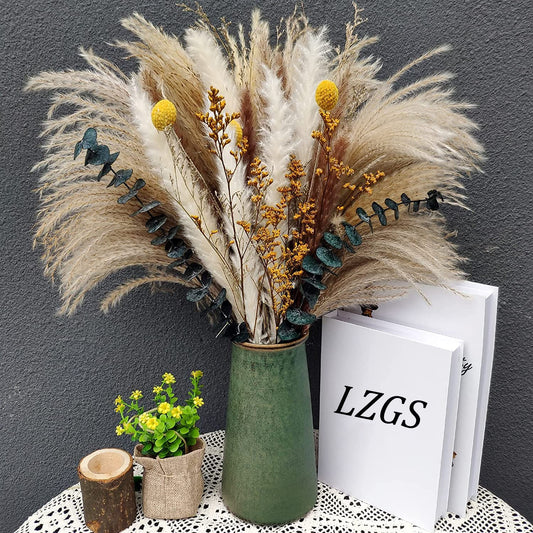 Dried Pampas Grass 60 Pieces Natural Dried Flowers Decoration, Bouquet Reed Flower Decoration for Living Room Bedroom