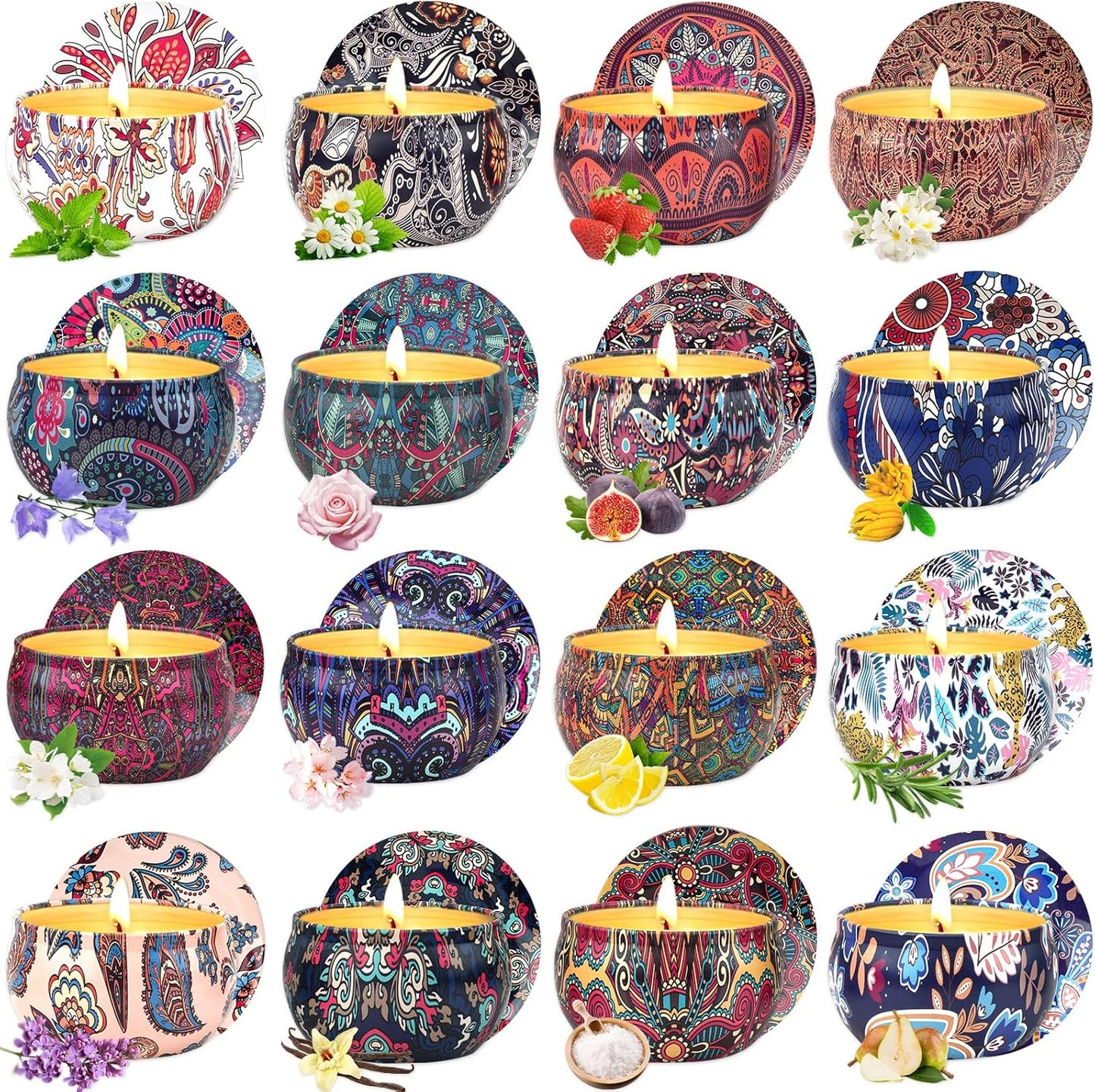 Scented Candle for Women, Scented Candles Gifts, Pack of 16 Scented Candles in Glass, 180 Hours, 100% Soy Wax