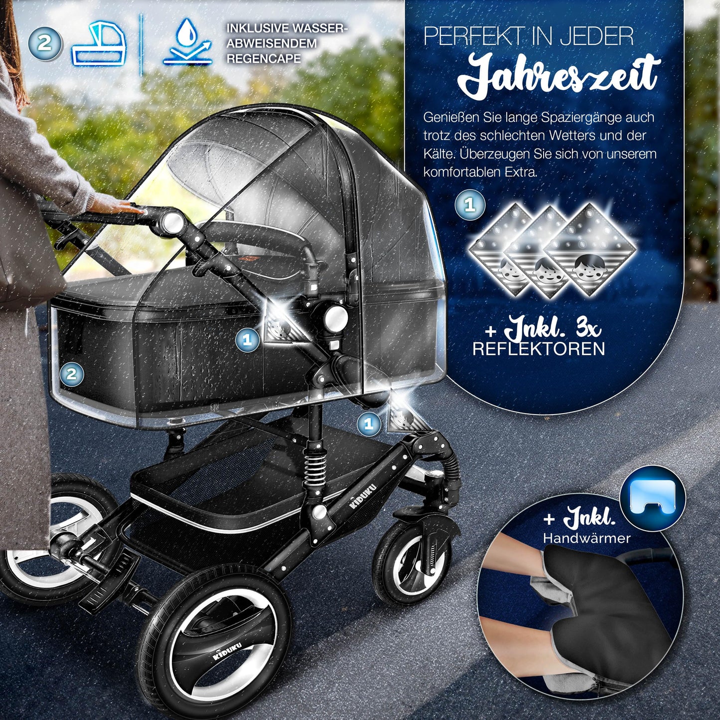 3-in-1 XXL Complete Pram Set incl. Baby Carrycot, Buggy, Sports Seat & Car Seat