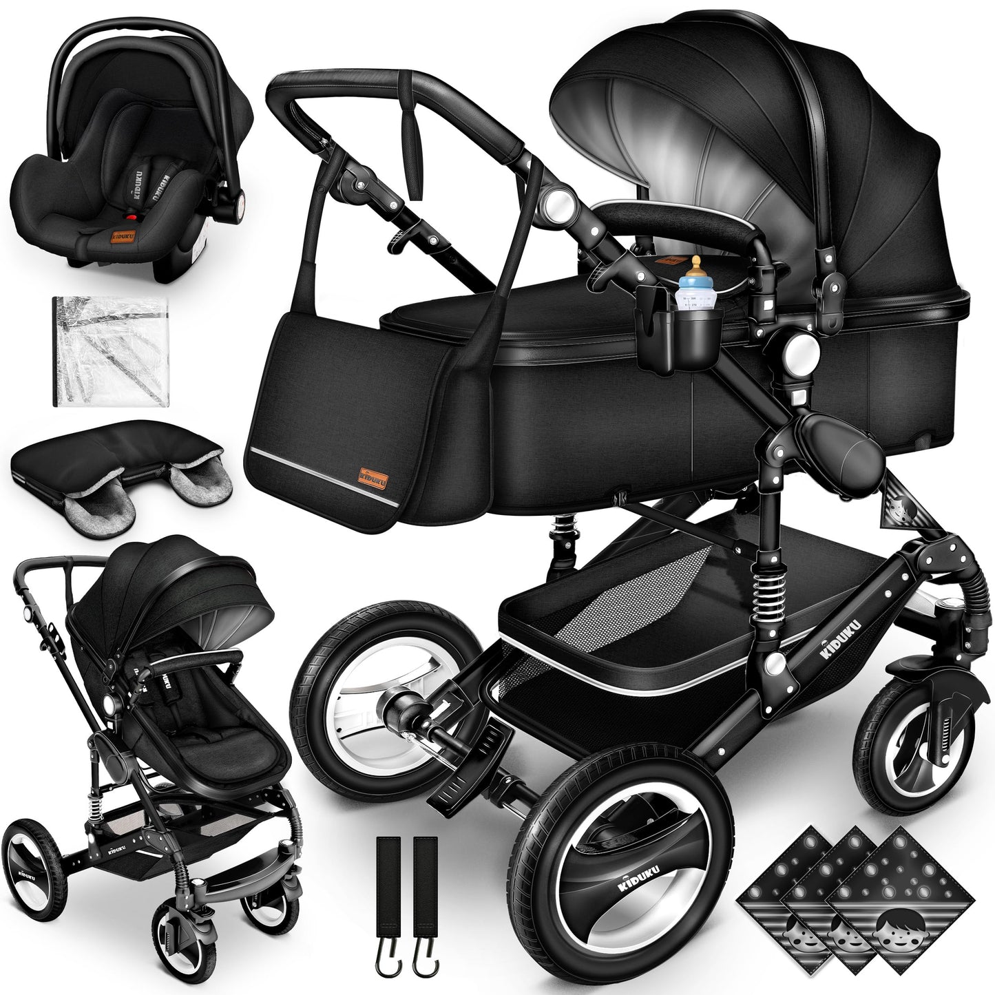 3-in-1 XXL Complete Pram Set incl. Baby Carrycot, Buggy, Sports Seat & Car Seat