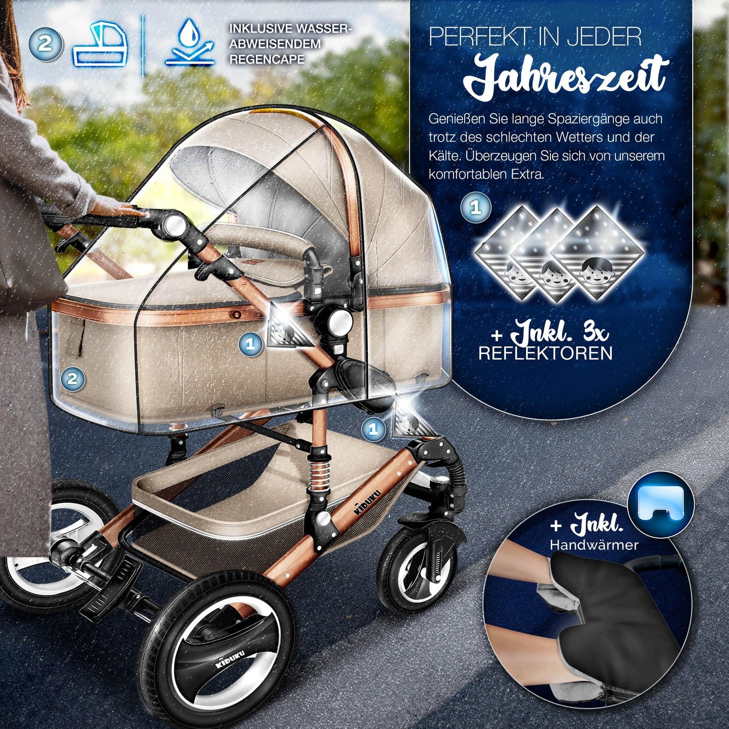 3-in-1 XXL Complete Pram Set incl. Baby Carrycot, Buggy, Sports Seat & Car Seat