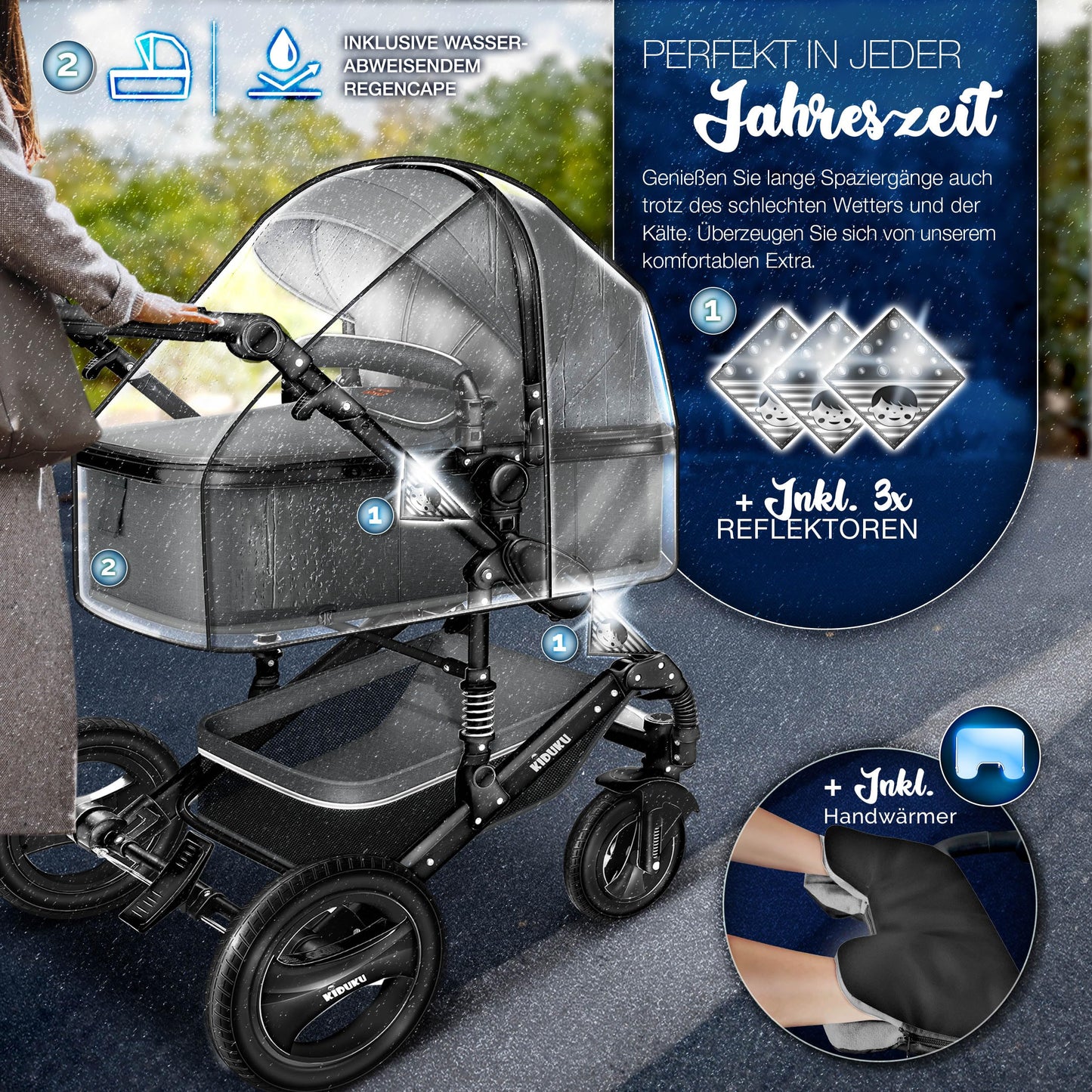 3-in-1 XXL Complete Pram Set incl. Baby Carrycot, Buggy, Sports Seat & Car Seat