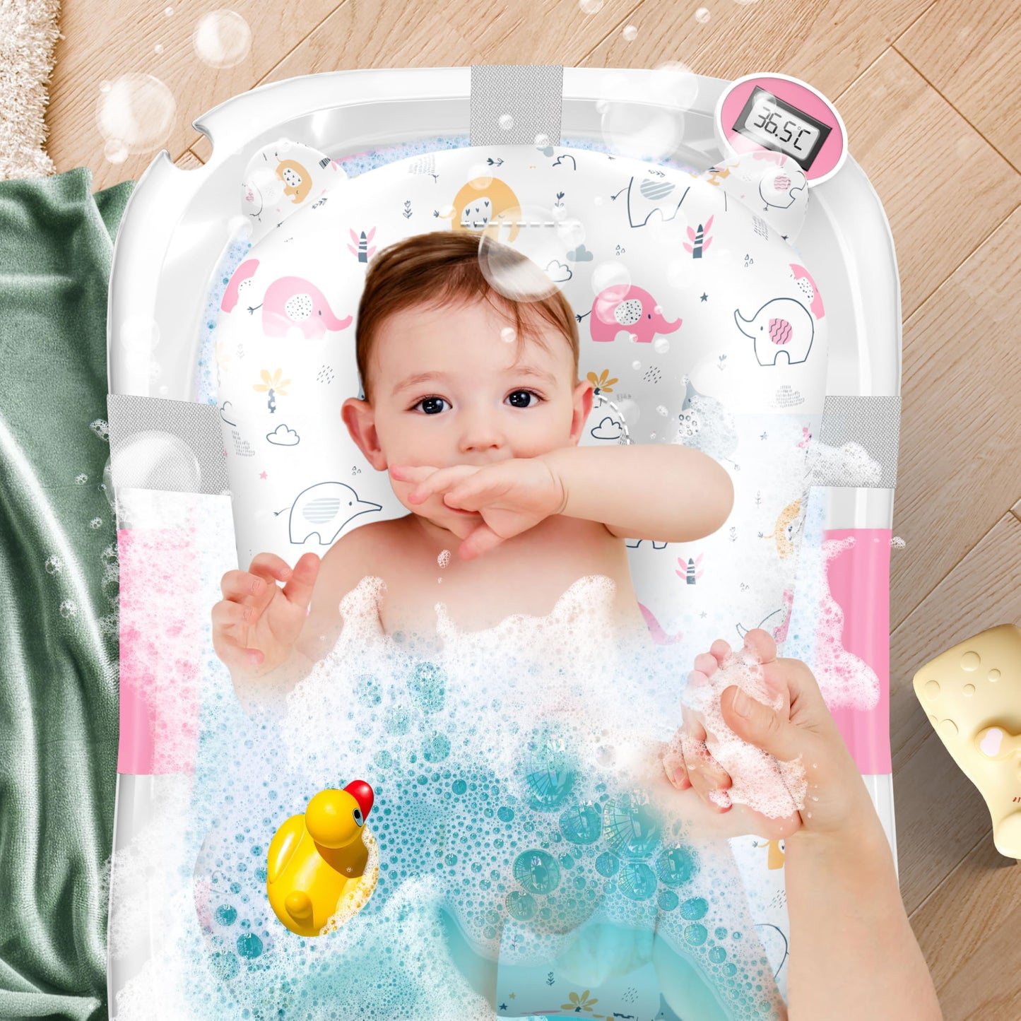 Baby Badewanne | Babywanne platzsparend & faltbar mit Thermostat & Kissen