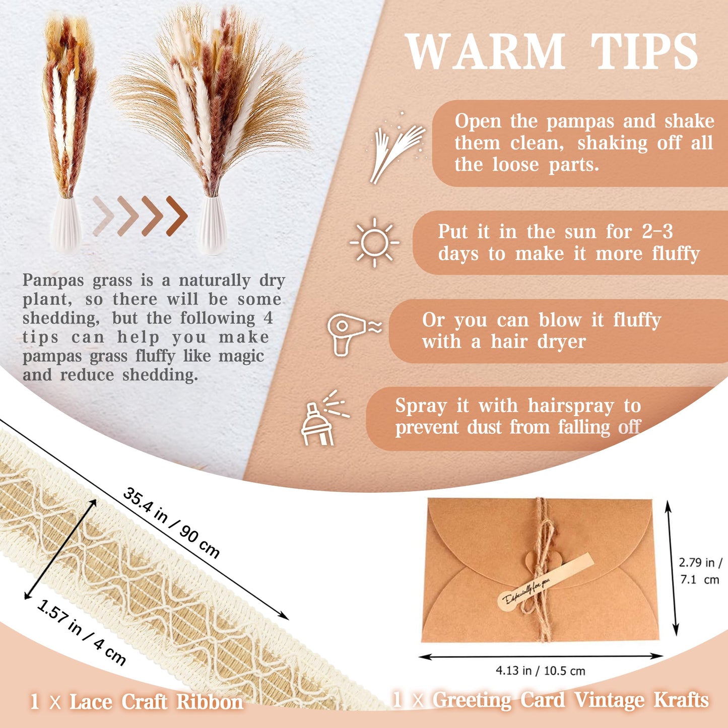 Pampasgras Getrocknet - Natürliche, Braun, Trockenblumen Strauß Dried Flowers, für Heim Decor