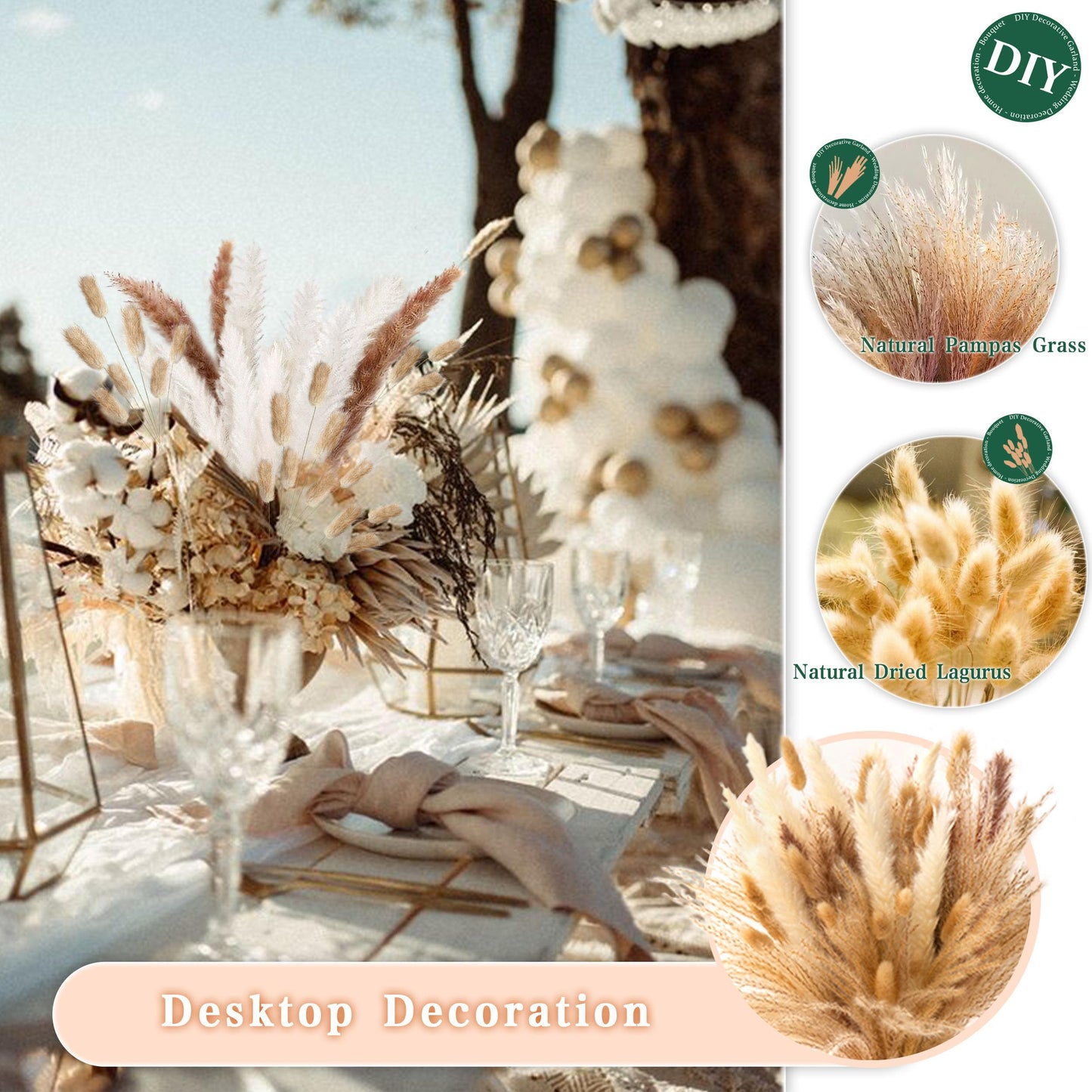 Pampasgras Getrocknet - Natürliche, Braun, Trockenblumen Strauß Dried Flowers, für Heim Decor