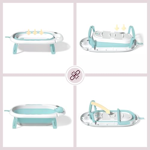 Moby-System Foldable Baby Bathtub with Insert, LCD Thermometer & Frame - Secure Hold from Birth, Ergonomic