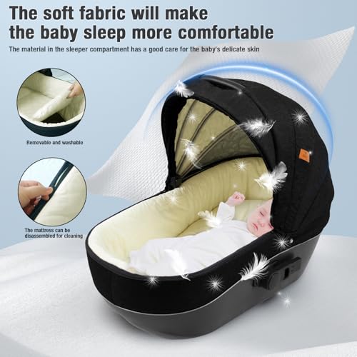 Reenborn 3-in-1 Pushchair, Buggy with Two Reversible Sliding Modes, Pushchair with Frame Aluminium Alloy, Baby Pram, 3-in-1 Complete Set with One-Click Folding Design