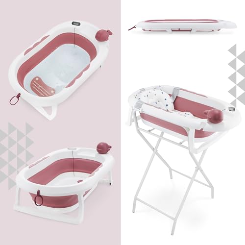 Moby-System Foldable Baby Bathtub with Insert, LCD Thermometer & Frame - Secure Hold from Birth, Ergonomic
