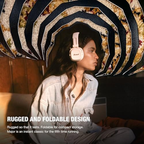 Marshall Major V Bluetooth Headphones, 100 Hours Playtime - Black