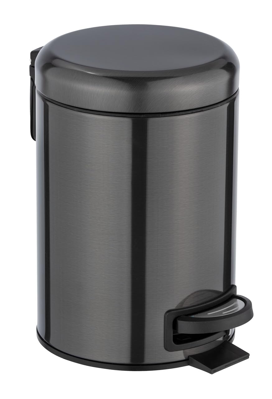 WENKO Leman Cosmetic Pedal Bin Matte Gold 3 L – Cosmetic Bin, Rubbish Bin with Anti-Fingerprint Capacity: 3 litres, stainless steel, 17 x 25 x 22.5 cm, gold