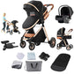 Reenborn 3-in-1 Pushchair, Buggy with Two Reversible Sliding Modes, Pushchair with Frame Aluminium Alloy, Baby Pram, 3-in-1 Complete Set with One-Click Folding Design