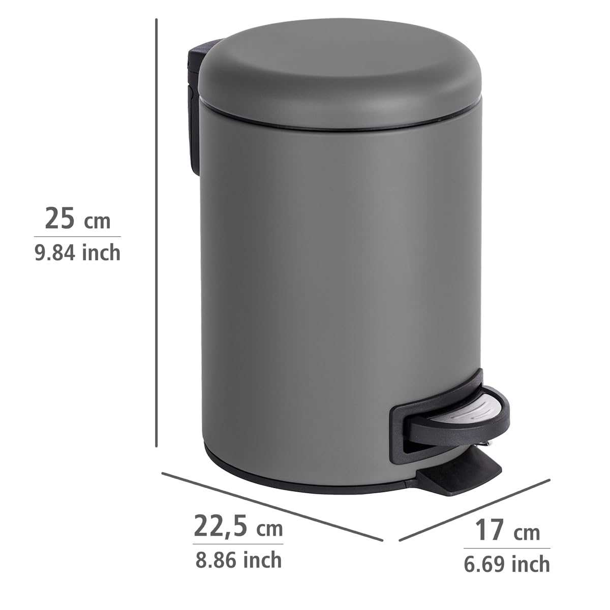 WENKO Leman Cosmetic Pedal Bin Matte Gold 3 L – Cosmetic Bin, Rubbish Bin with Anti-Fingerprint Capacity: 3 litres, stainless steel, 17 x 25 x 22.5 cm, gold