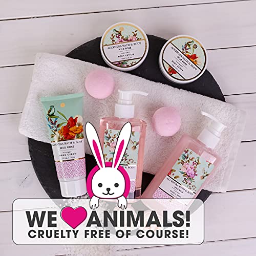 Accentra – Duschset Frauen Geschenkset im Holzkorb – 8-teiliges Pflegeset mit Duschgel, Bodylotion, Badezusätzen, Peeling & Handcreme – Wellness Geschenk Set