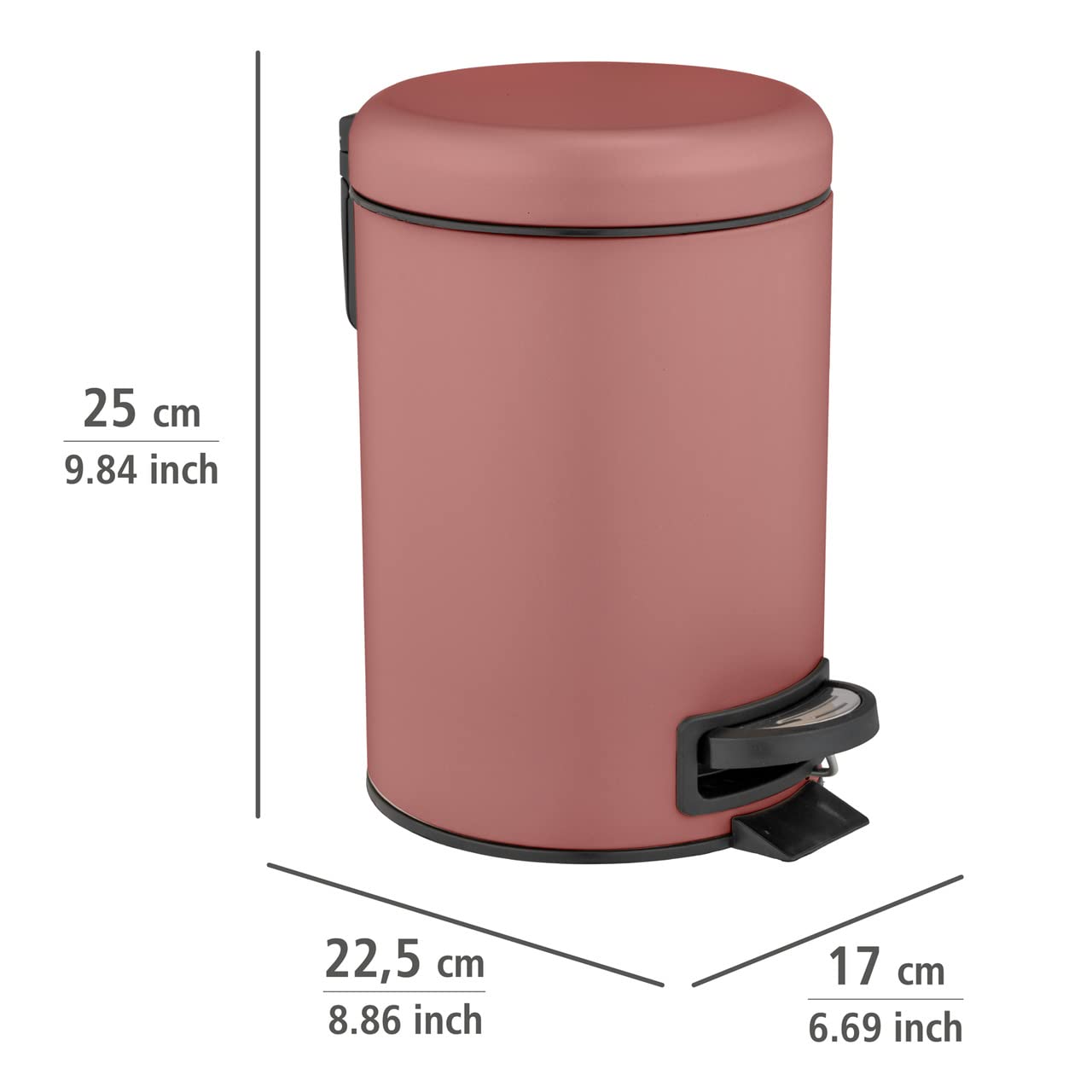 WENKO Leman Cosmetic Pedal Bin Matte Gold 3 L – Cosmetic Bin, Rubbish Bin with Anti-Fingerprint Capacity: 3 litres, stainless steel, 17 x 25 x 22.5 cm, gold