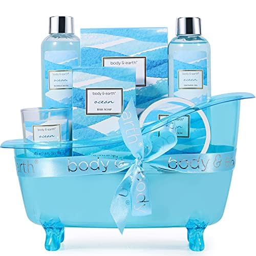 Body & Earth 8-Piece Spa Gift Set for Women, Cherry Blossom and Jasmine Fragrance, Bubble Bath, Shower Gel, Bath Salt, Body Lotion