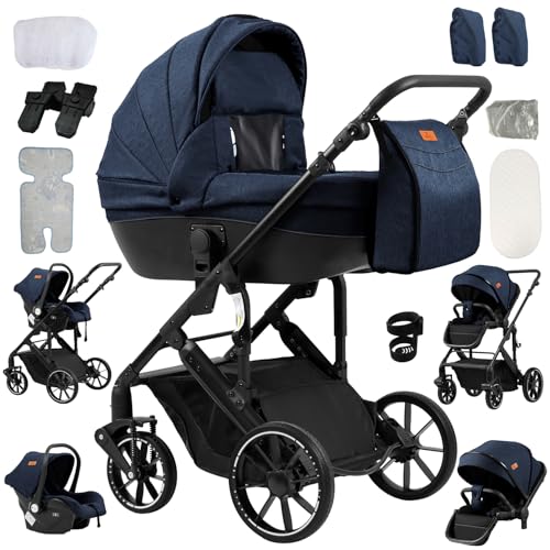 Reenborn 3-in-1 Pushchair, Buggy with Two Reversible Sliding Modes, Pushchair with Frame Aluminium Alloy, Baby Pram, 3-in-1 Complete Set with One-Click Folding Design