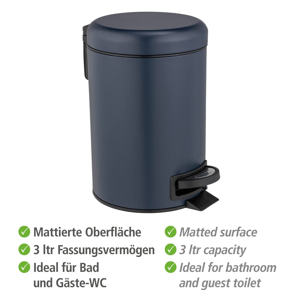 WENKO Leman Cosmetic Pedal Bin Matte Gold 3 L – Cosmetic Bin, Rubbish Bin with Anti-Fingerprint Capacity: 3 litres, stainless steel, 17 x 25 x 22.5 cm, gold