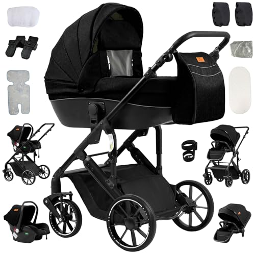Reenborn 3-in-1 Pushchair, Buggy with Two Reversible Sliding Modes, Pushchair with Frame Aluminium Alloy, Baby Pram, 3-in-1 Complete Set with One-Click Folding Design