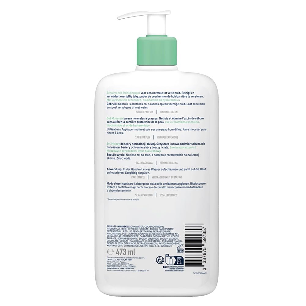 CeraVe Schäumendes Reinigungsgel und Feuchtigkeitslotion, Mit Hyaluronsäure, Für Gesicht und Körper, Ohne Duftstoffe, Auch bei Neurodermitis und Allergien, 473 ml + 88 ml