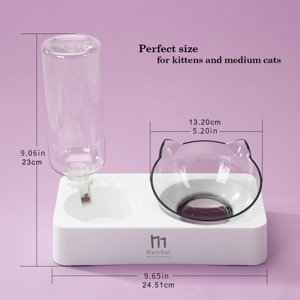 Marchul Cat Bowls, Gravity Water and Food Bowl for Cats and Small Dogs, Tilted Raised Cat Food Bowls (White)