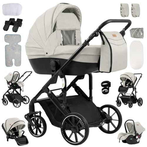 Reenborn 3-in-1 Pushchair, Buggy with Two Reversible Sliding Modes, Pushchair with Frame Aluminium Alloy, Baby Pram, 3-in-1 Complete Set with One-Click Folding Design