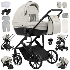 Reenborn 3-in-1 Pushchair, Buggy with Two Reversible Sliding Modes, Pushchair with Frame Aluminium Alloy, Baby Pram, 3-in-1 Complete Set with One-Click Folding Design