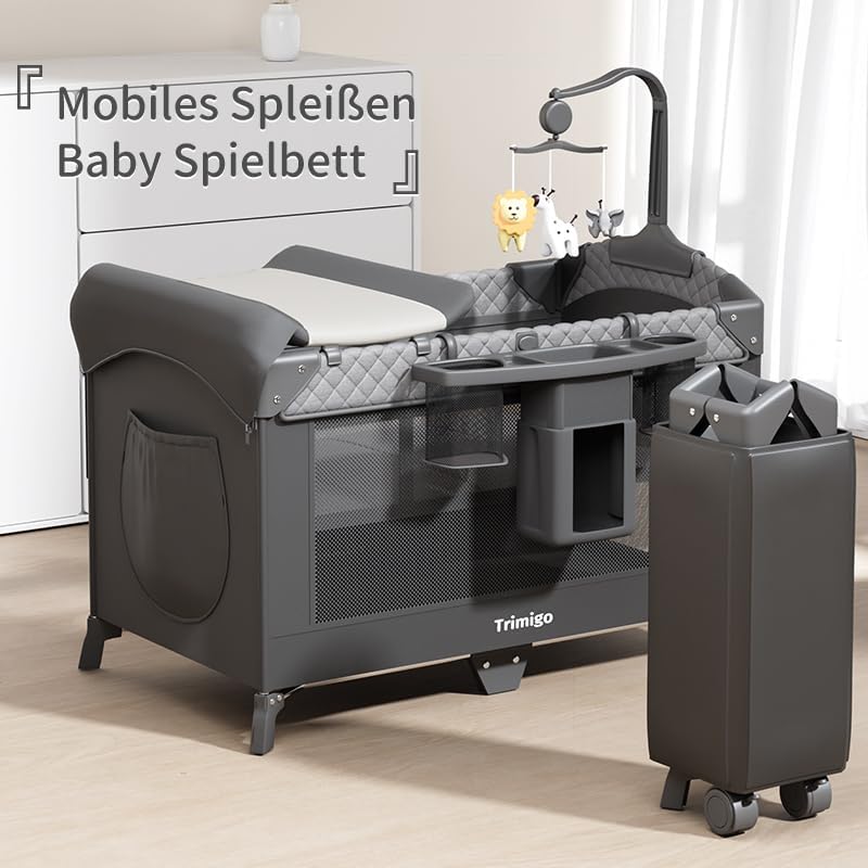 Trimigo 4-in-1 Baby Cot, Travel Cot, Height Adjustable, Children's Travel Cot & Side Cot, 120 x 70 cm