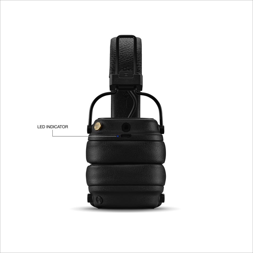 Marshall Major V Bluetooth Headphones, 100 Hours Playtime - Black