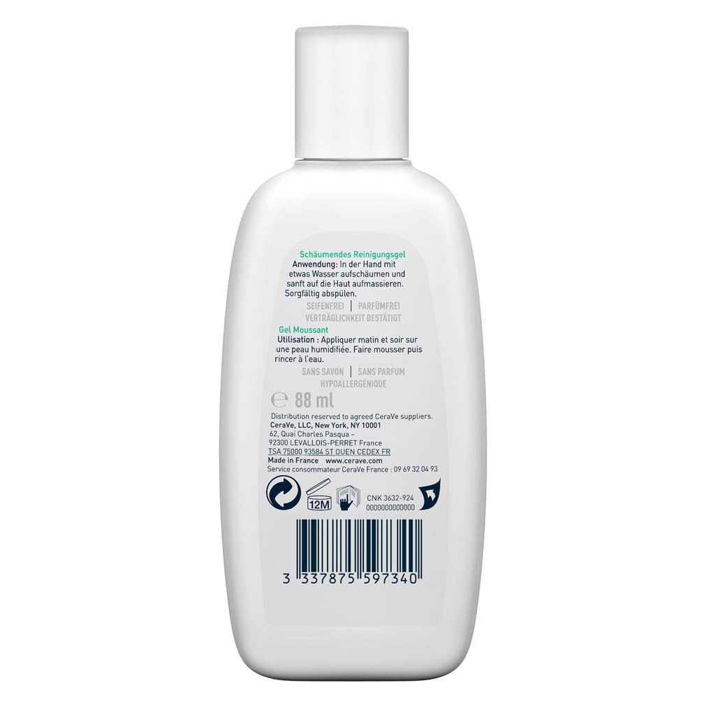 CeraVe Schäumendes Reinigungsgel und Feuchtigkeitslotion, Mit Hyaluronsäure, Für Gesicht und Körper, Ohne Duftstoffe, Auch bei Neurodermitis und Allergien, 473 ml + 88 ml